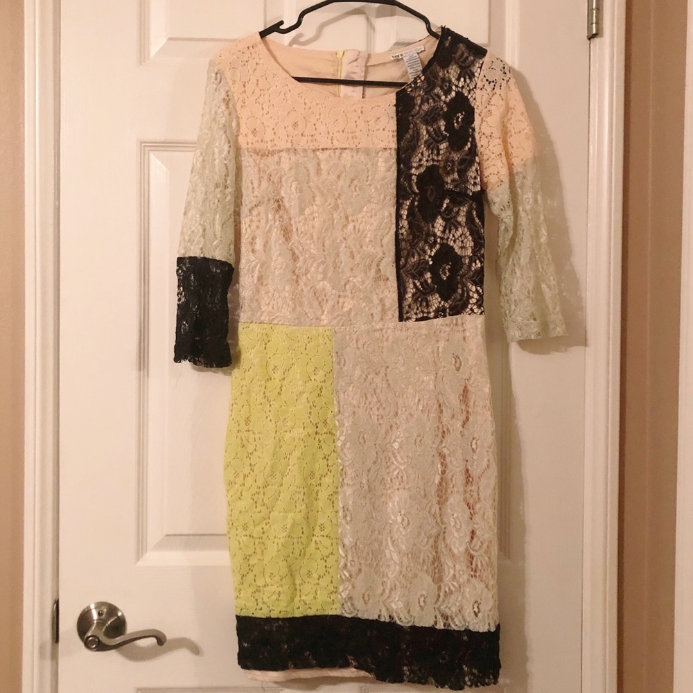 Bar III Front Row Color Block Lace Dress